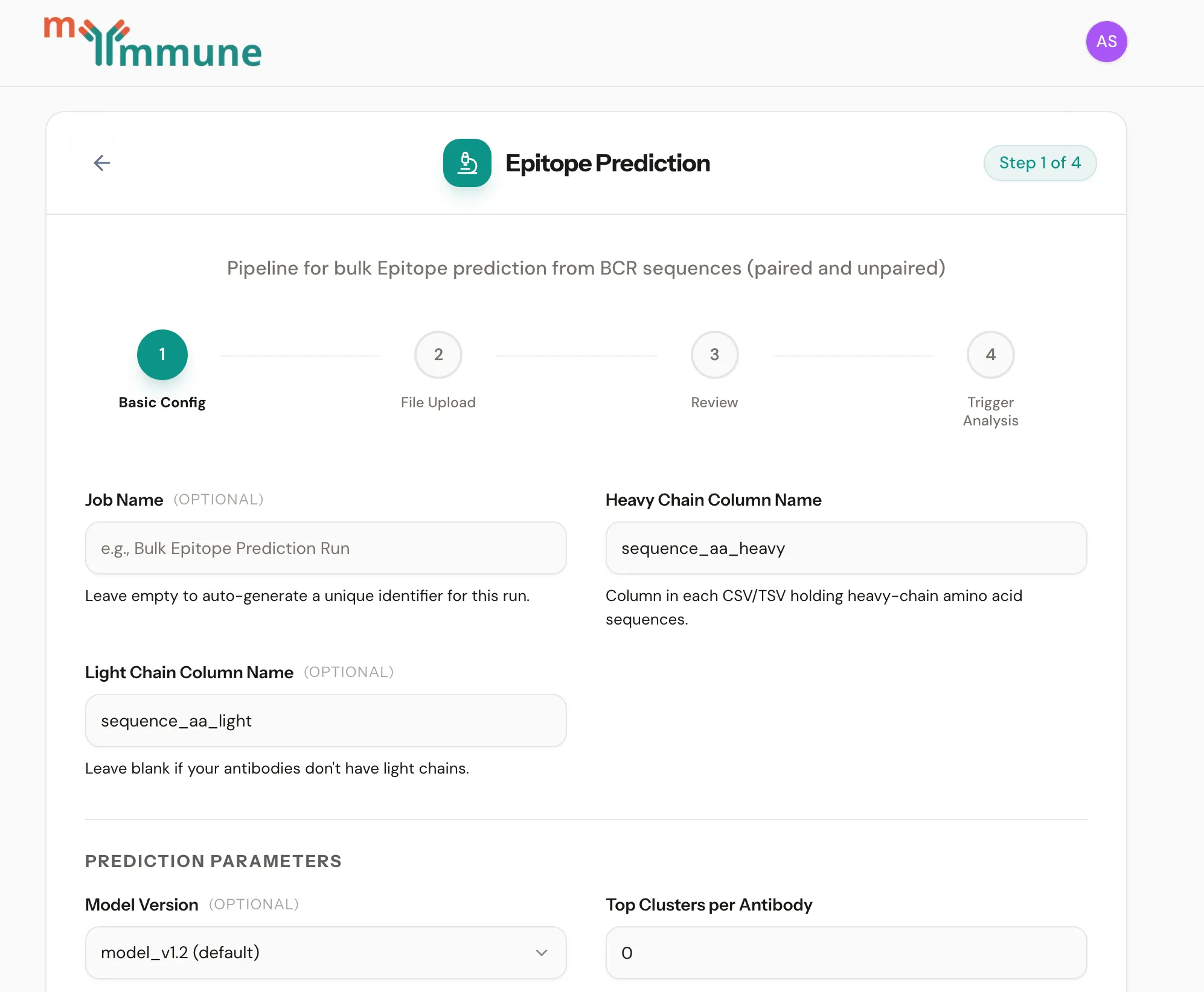 Bulk Epitope Prediction job form