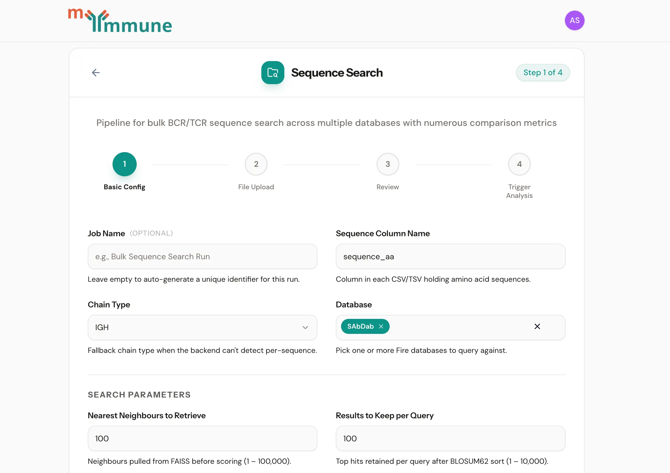 Bulk Sequence Search job form