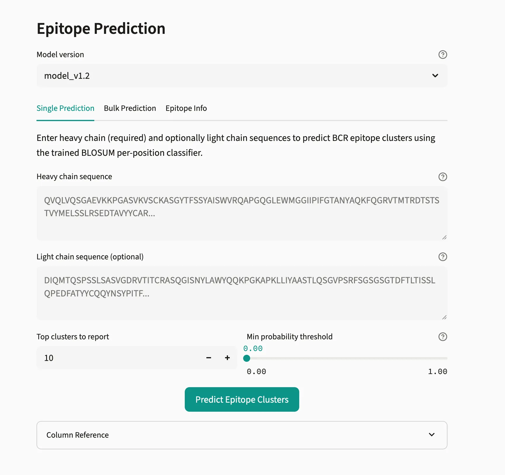 Single Epitope Prediction results